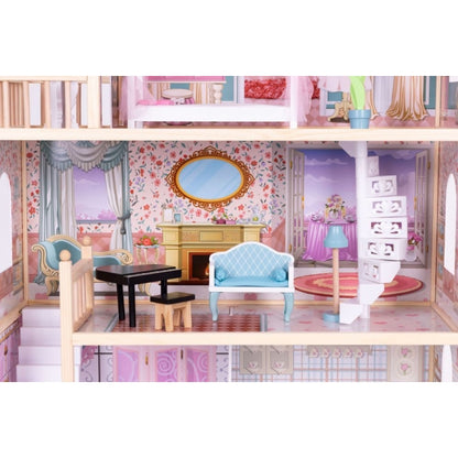 Casuta de papusi din lemn cu 3 etaje si mobilier Ecotoys 8106