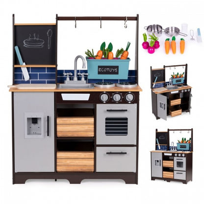 Bucatarie din lemn pentru copii cu accesorii, 74 x 29.5 x 96 cm, Ecotoys TL40030