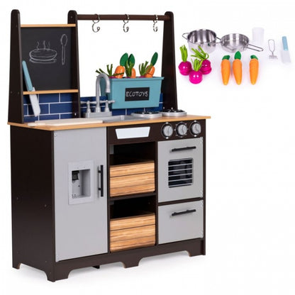 Bucatarie din lemn pentru copii cu accesorii, 74 x 29.5 x 96 cm, Ecotoys TL40030