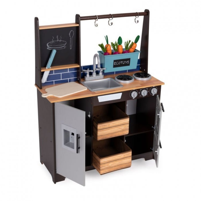 Bucatarie din lemn pentru copii cu accesorii, 74 x 29.5 x 96 cm, Ecotoys TL40030