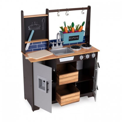 Bucatarie din lemn pentru copii cu accesorii, 74 x 29.5 x 96 cm, Ecotoys TL40030