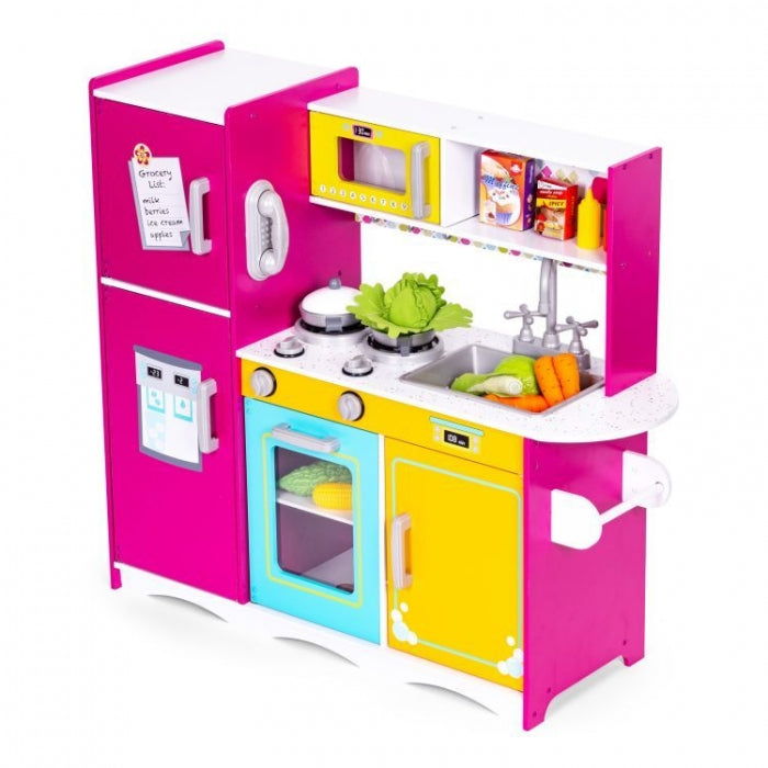 Bucatarie din lemn pentru copii cu accesorii, 92 x 29.5 x 83 cm, Ecotoys TL40027