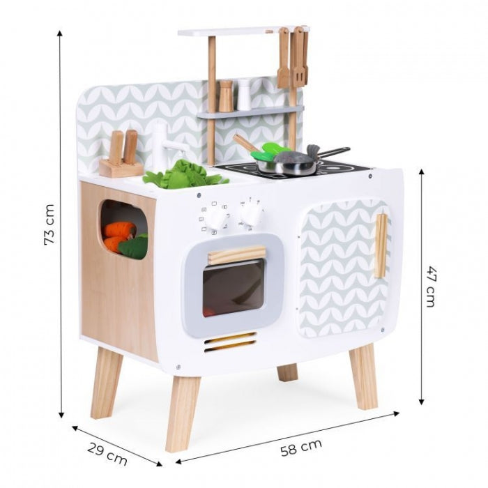 Bucatarie din lemn pentru copii cu accesorii, 58 x 29 x 73 cm, Ecotoys W10C863