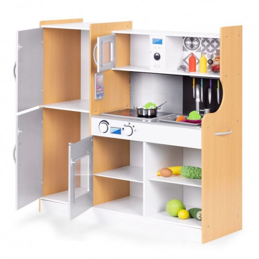 Bucatarie din lemn pentru copii cu accesorii, 90.3 x 31 x 90 cm, Ecotoys TL053001