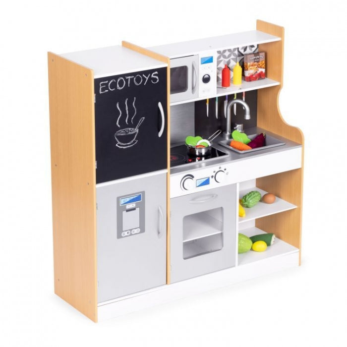 Bucatarie din lemn pentru copii cu accesorii, 90.3 x 31 x 90 cm, Ecotoys TL053001