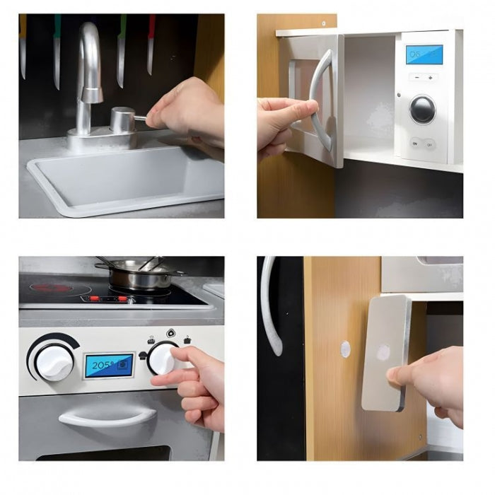 Bucatarie din lemn pentru copii cu accesorii, 90.3 x 31 x 90 cm, Ecotoys TL053001