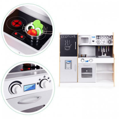 Bucatarie din lemn pentru copii cu accesorii, 90.3 x 31 x 90 cm, Ecotoys TL053001
