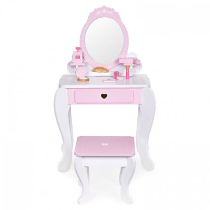 Masuta de toaleta pentru copii cu oglinda si 7 accesorii 54 x 38 x 88 cm Ecotoys 2950 - Roz
