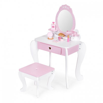 Masuta de toaleta pentru copii cu oglinda si 7 accesorii 54 x 38 x 88 cm Ecotoys 2950 - Roz