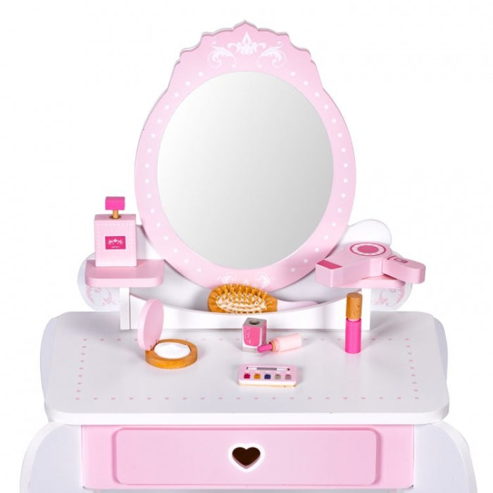 Masuta de toaleta pentru copii cu oglinda si 7 accesorii 54 x 38 x 88 cm Ecotoys 2950 - Roz