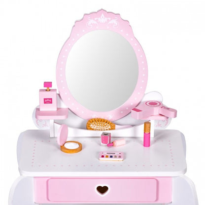 Masuta de toaleta pentru copii cu oglinda si 7 accesorii 54 x 38 x 88 cm Ecotoys 2950 - Roz