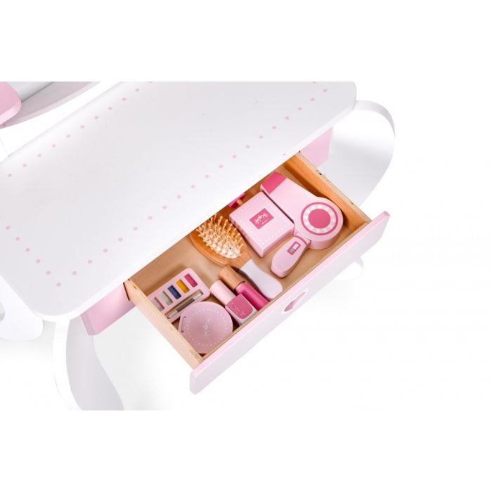 Masuta de toaleta pentru copii cu oglinda si 7 accesorii 54 x 38 x 88 cm Ecotoys 2950 - Roz