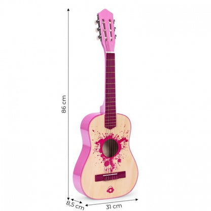 Chitara din lemn cu 6 corzi pentru copii, 86 x 31 cm, Ecotoys HX18026-34 - Roz