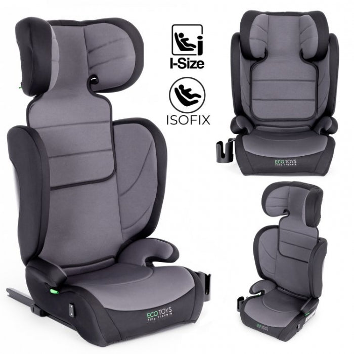 Scaun auto cu ISOFIX Ecotoys, grupa 100-150 cm, i-Size, omologare R129/03 - Gri