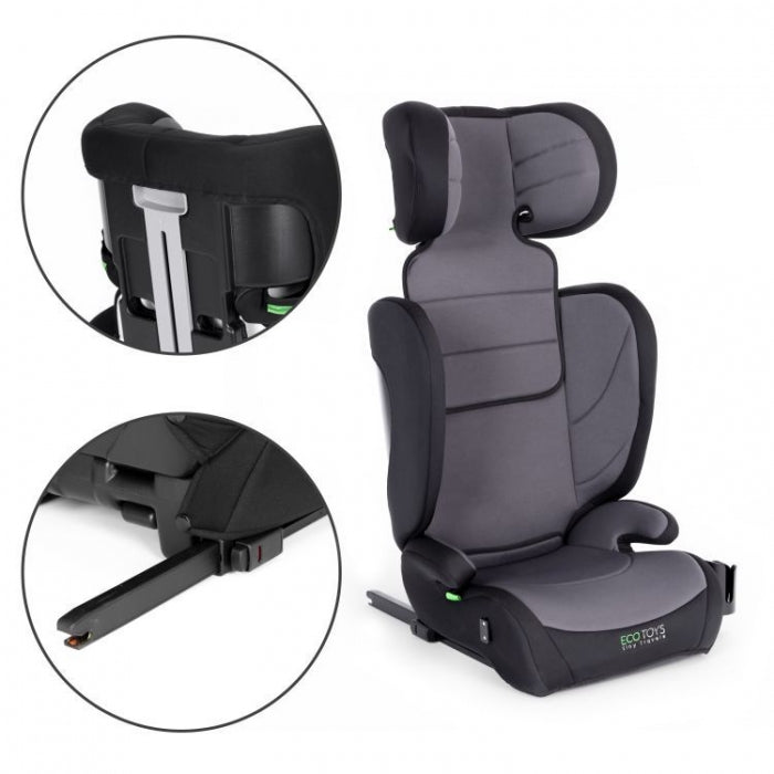 Scaun auto cu ISOFIX Ecotoys, grupa 100-150 cm, i-Size, omologare R129/03 - Gri
