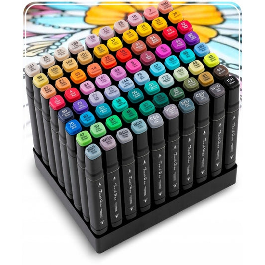 Set de 80 markere colorate cu alcool, varf dublu, Nukido NK-912