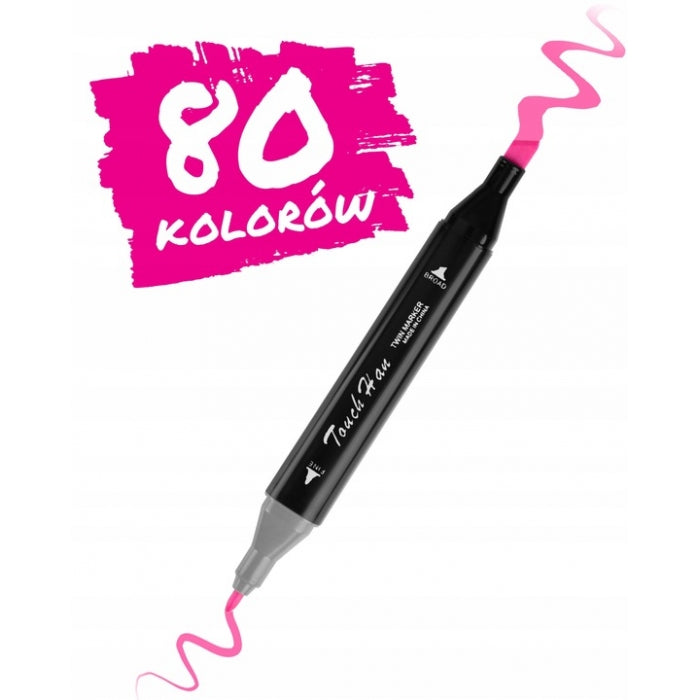 Set de 80 markere colorate cu alcool, varf dublu, Nukido NK-912