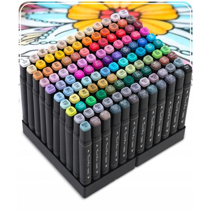 Set de 120 markere colorate cu alcool, varf dublu, Nukido NK-913