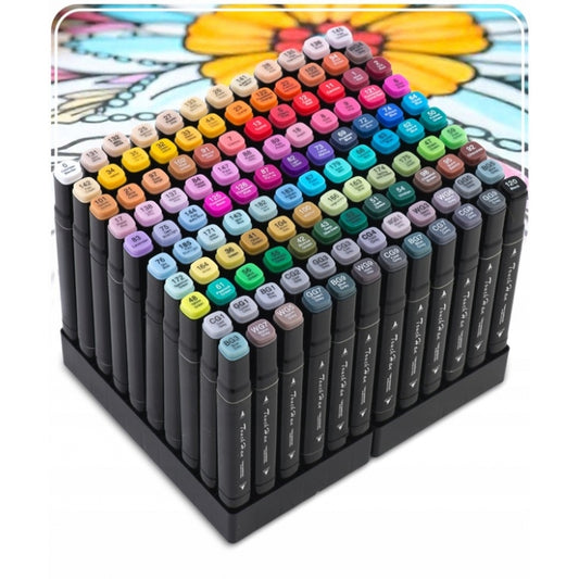 Set de 120 markere colorate cu alcool, varf dublu, Nukido NK-913