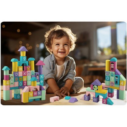 Set educational cu blocuri din lemn, 100 bucati, Ricokids RK-871