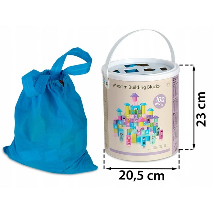Set educational cu blocuri din lemn, 100 bucati, Ricokids RK-871