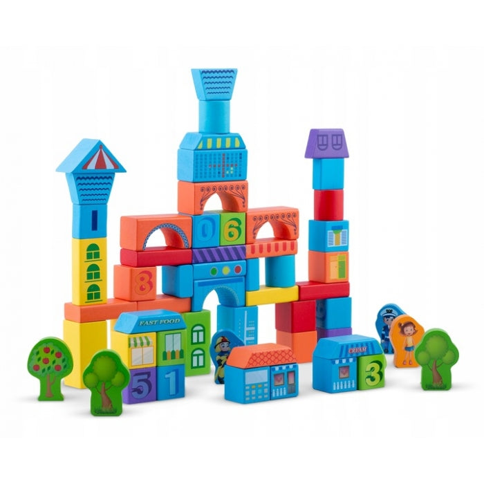 Set educational cu blocuri din lemn, 100 bucati, Ricokids RK-871 - Orasel