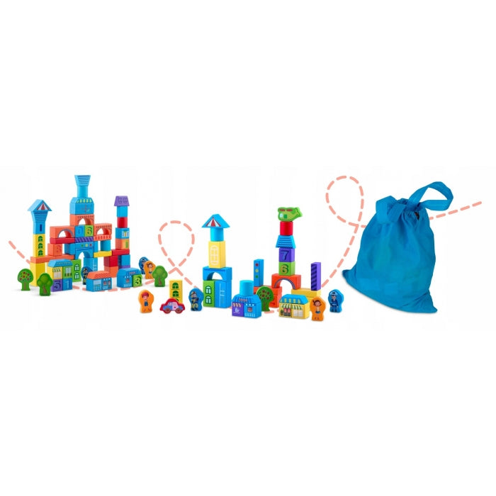 Set educational cu blocuri din lemn, 100 bucati, Ricokids RK-871 - Orasel