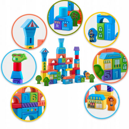 Set educational cu blocuri din lemn, 100 bucati, Ricokids RK-871 - Orasel