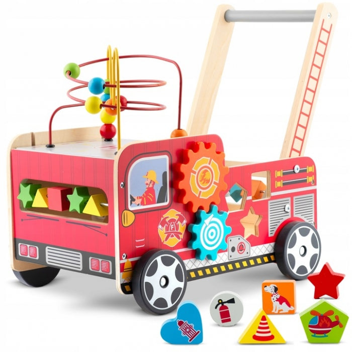 Antemergator din lemn tip masina de pompieri si diverse activitati, 48 x 27.5 x 40.5 cm, Ricokids RK-873