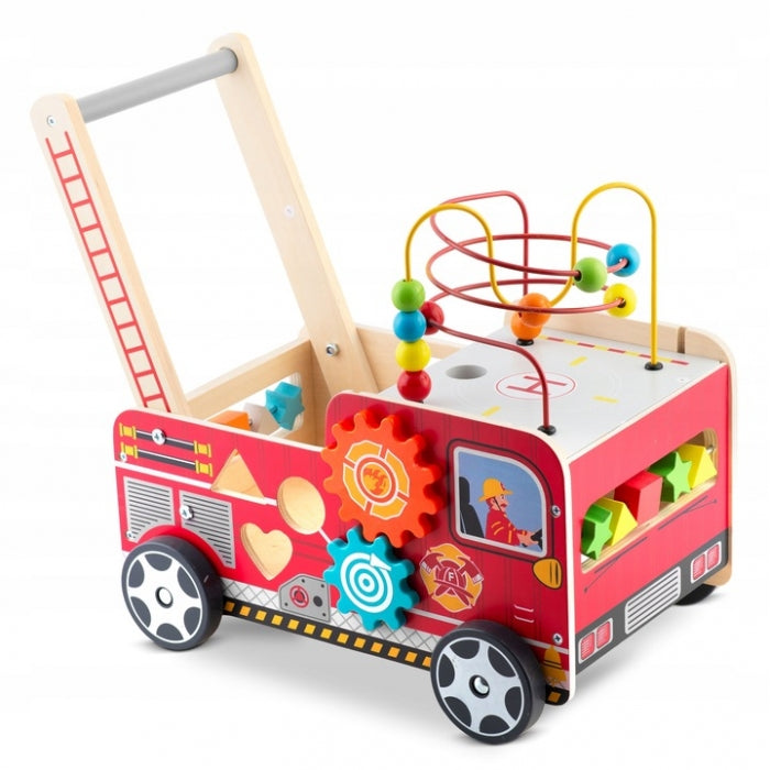 Antemergator din lemn tip masina de pompieri si diverse activitati, 48 x 27.5 x 40.5 cm, Ricokids RK-873