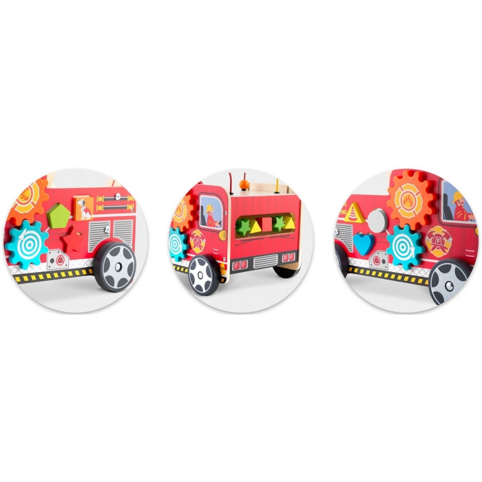 Antemergator din lemn tip masina de pompieri si diverse activitati, 48 x 27.5 x 40.5 cm, Ricokids RK-873