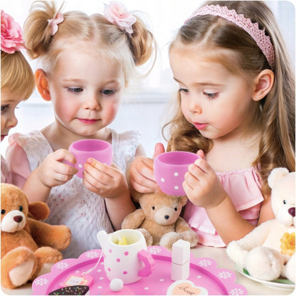 Set din lemn pentru servit ceaiul Ricokids RK-869 - Roz