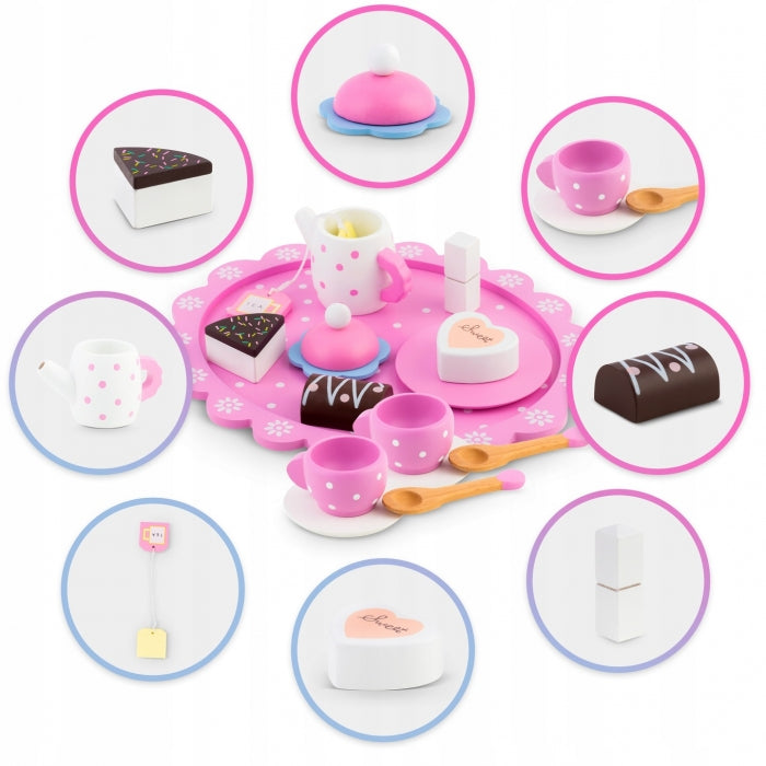 Set din lemn pentru servit ceaiul Ricokids RK-869 - Roz