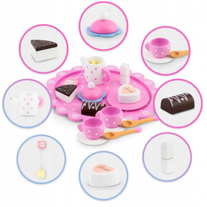 Set din lemn pentru servit ceaiul Ricokids RK-869 - Roz