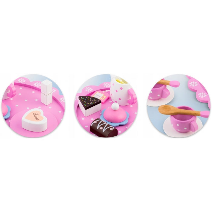 Set din lemn pentru servit ceaiul Ricokids RK-869 - Roz