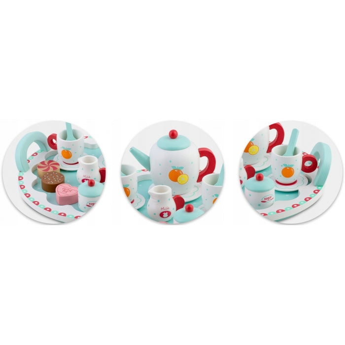 Set din lemn pentru servit ceaiul Ricokids RK-869 - Turcoaz