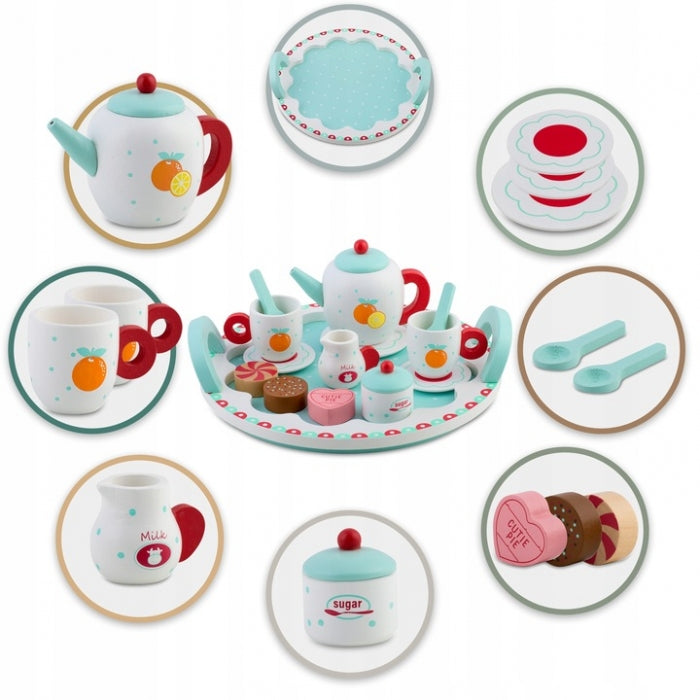 Set din lemn pentru servit ceaiul Ricokids RK-869 - Turcoaz