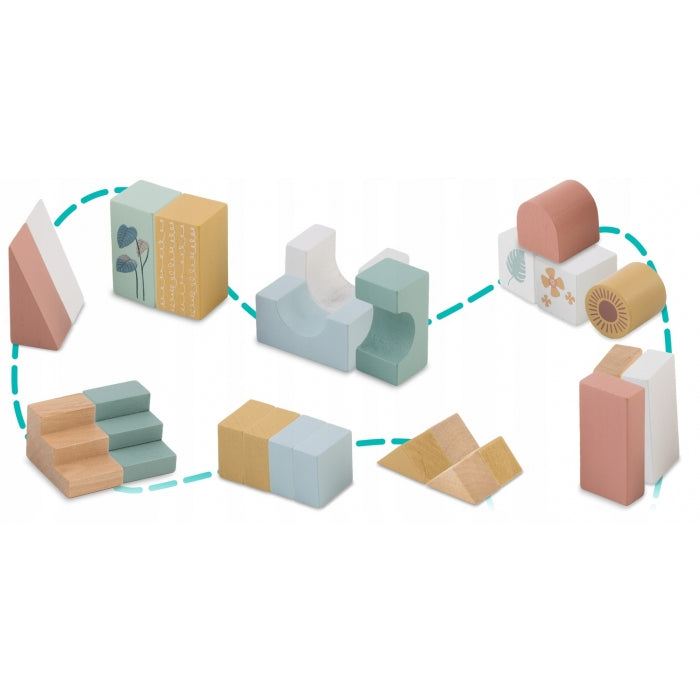 Carucior din lemn cu blocuri din lemn incluse, 20.5 x 17.5 x 6 cm, Nukido NK-853