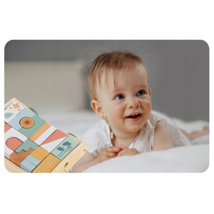 Carucior din lemn cu blocuri din lemn incluse, 20.5 x 17.5 x 6 cm, Nukido NK-853