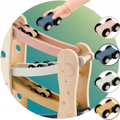 Rampa din lemn cu 4 masinute incluse, 25.5 x 9 x 30 cm, Nukido NK-855