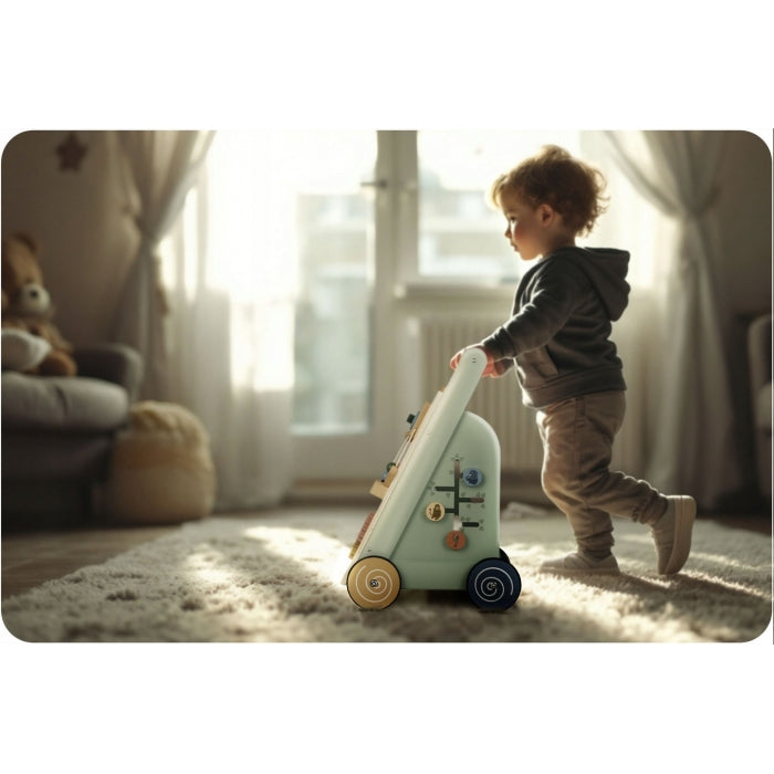 Antemergator educational din lemn cu diverse activitati, 33 x 33 x 50 cm, Nukido NK-857