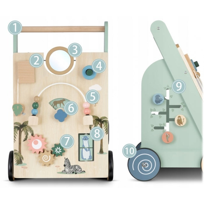 Antemergator educational din lemn cu diverse activitati, 33 x 33 x 50 cm, Nukido NK-857