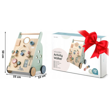 Antemergator educational din lemn cu diverse activitati, 33 x 33 x 50 cm, Nukido NK-857