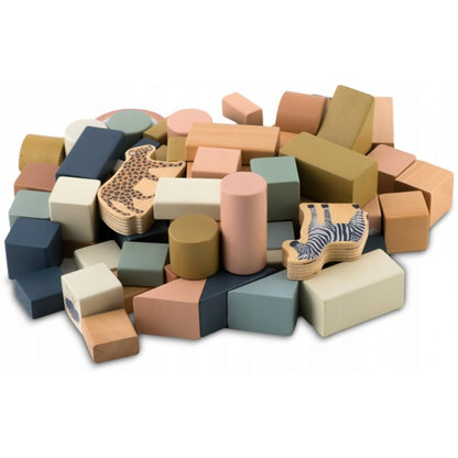 Set educational cu blocuri din lemn, 70 bucati, Nukido NK-858