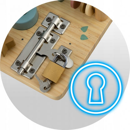 Tabla educationala din lemn cu diverse activitati, 32.5 x 24 cm, Nukido NK-859