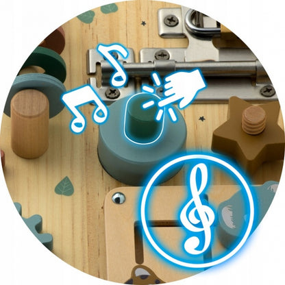 Tabla educationala din lemn cu diverse activitati, 32.5 x 24 cm, Nukido NK-859