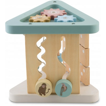 Triunghi educational din lemn cu diverse activitati, 18.5 x 17 cm, Nukido NK-860