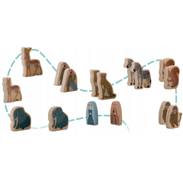 Jucarie educativa Arca lui Noe din lemn cu animalute, 17.5 x 13.5 x 20 cm, Nukido NK-862