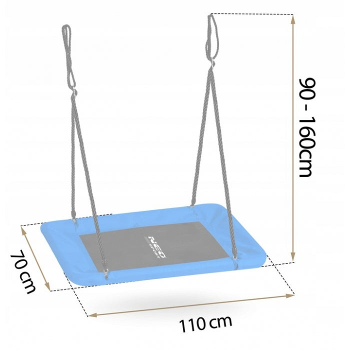 Leagan tip cuib pentru copii, dreptunghiular XXL, 110 x 70 cm, 150 kg, Neo-Sport 110500, Albastru