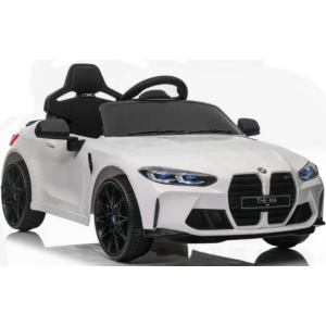 Masinuta electrica cu telecomanda BMW M4, 110x70x50 cm, varsta 1-5 ani, roti EVA, scaun din piele ECO, putere 90W - Alb